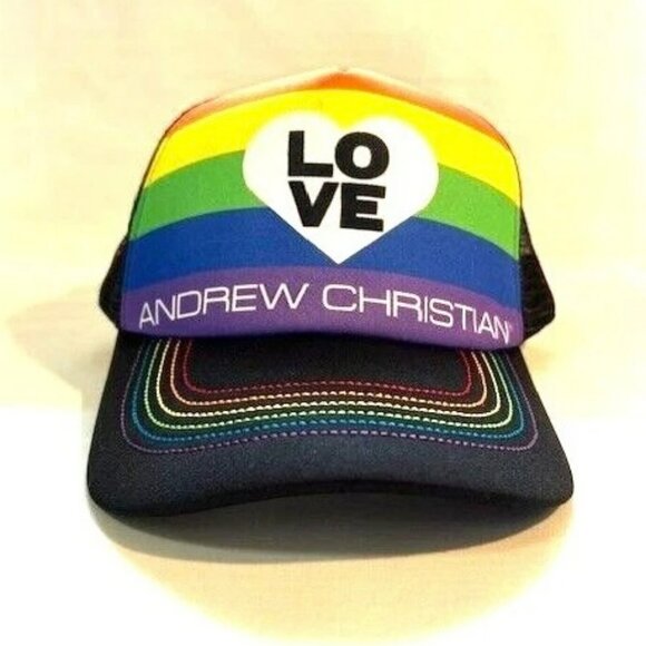 Andrew Christian - PRIDE Heart Mesh Ball Cap - Black/PRIDE Colors- LOVE - Picture 1 of 2